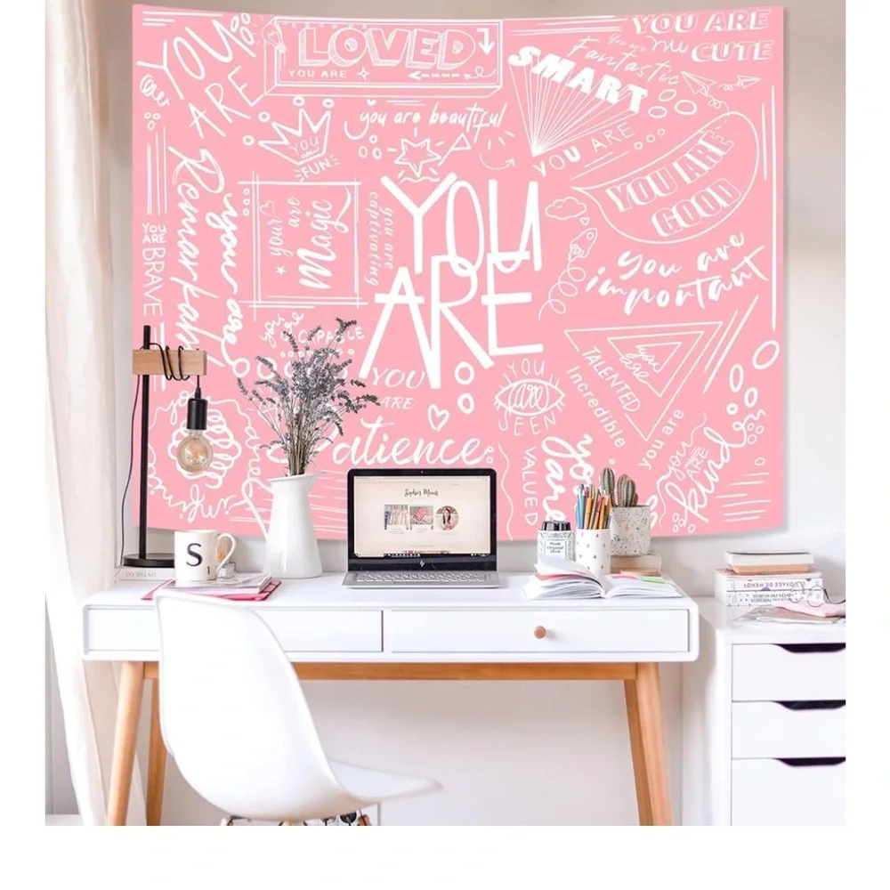 Hot Pink and White YOU ARE Tapestry new 60x80